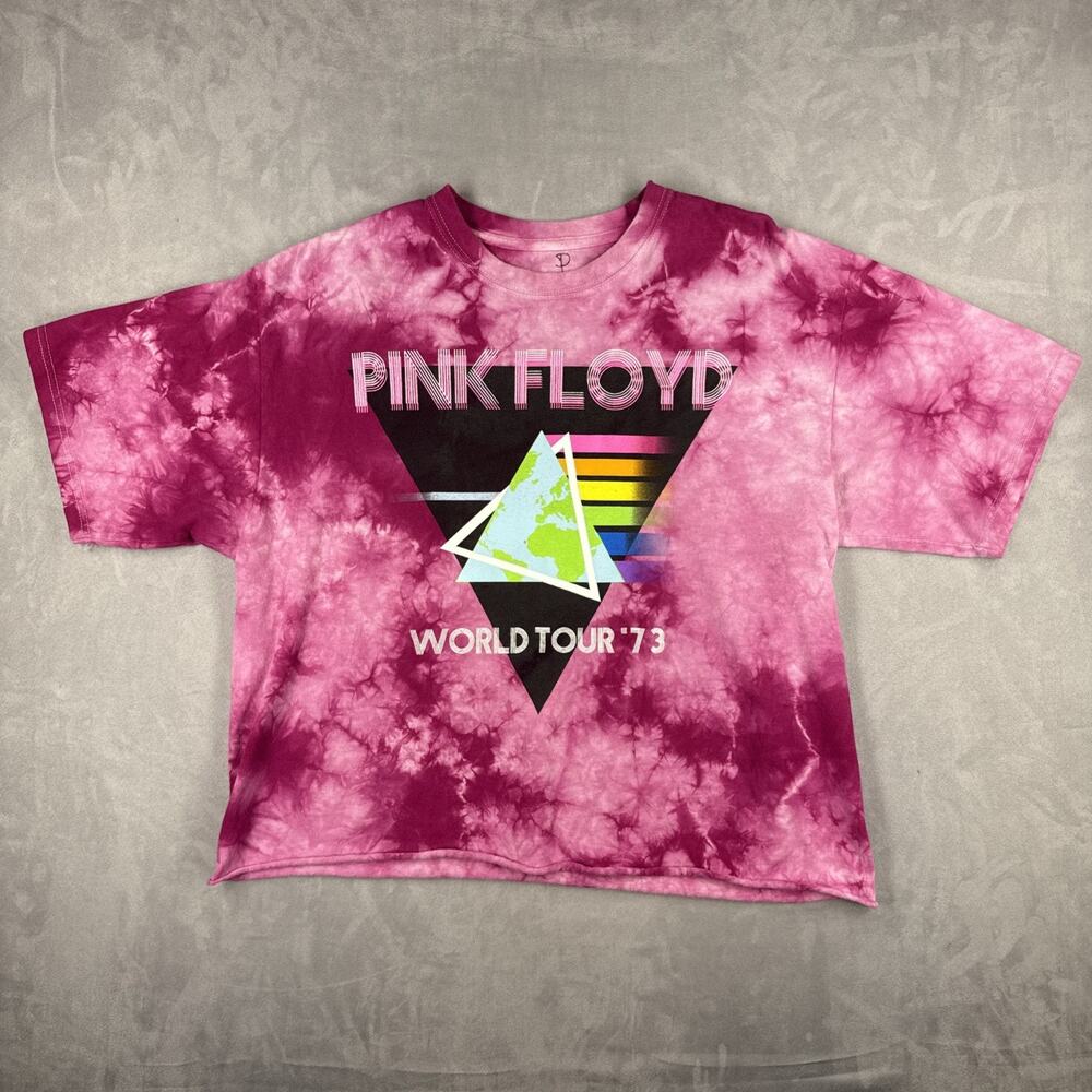 Pink Floyd "World Tour '73" Pink Tie-Dye Women's Crop T Shirt Size L